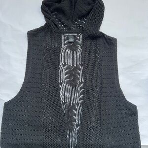 Lauren Michelle Woman Vest 3X Open Front Knit Black Lightweight Hood Goth Midi